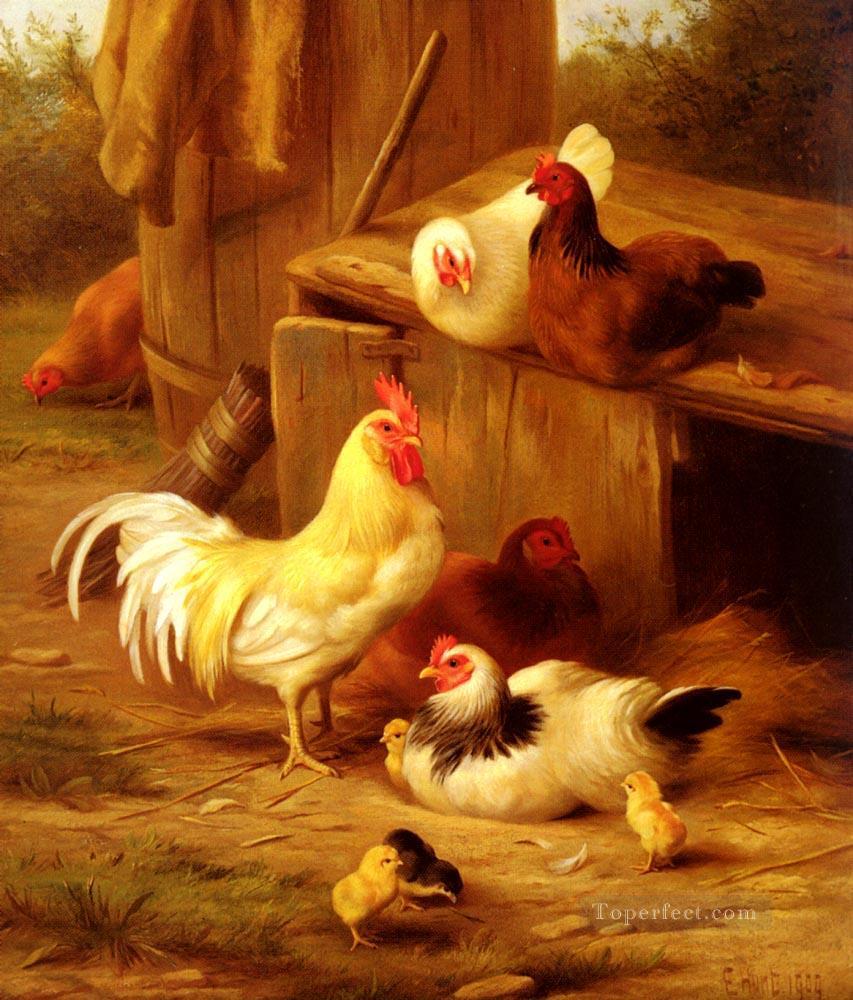 Hühner und Küken Bauernhof Tiere Edgar Hunt Ölgemälde